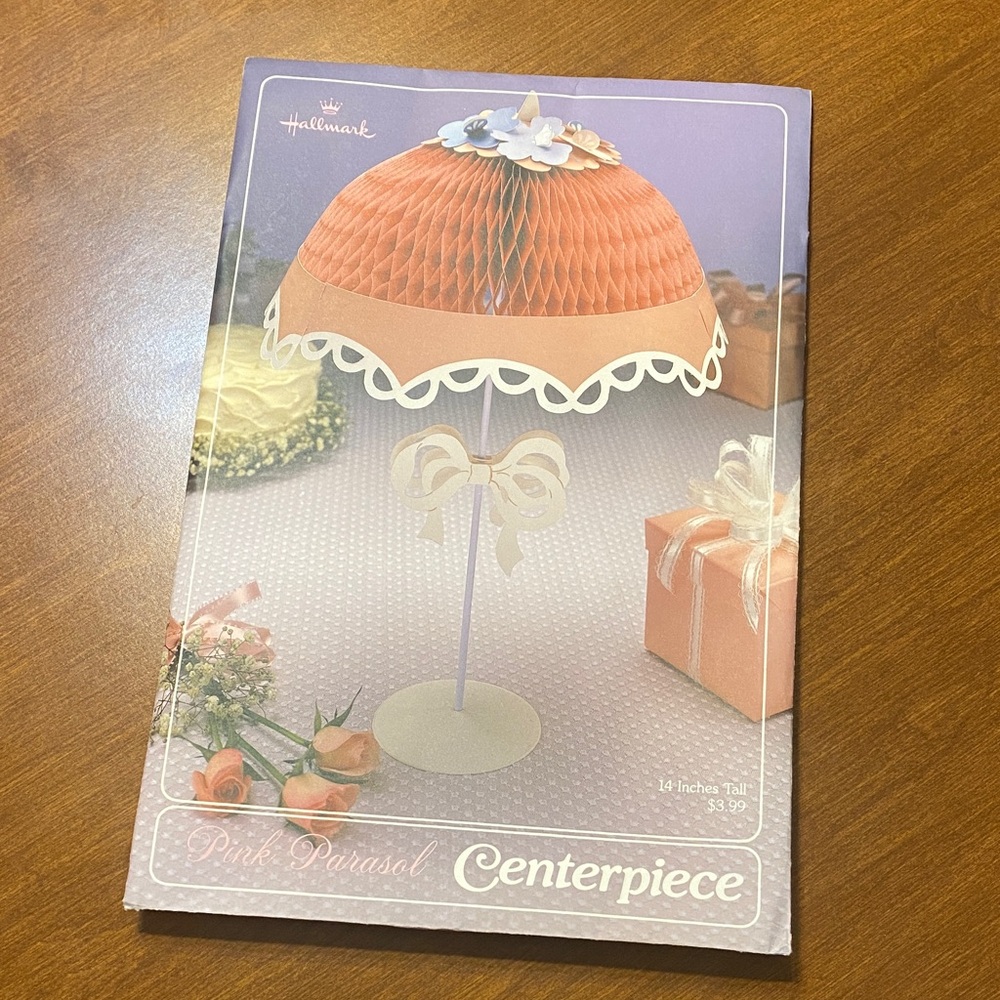 Two Vintage 1986 Hallmark Pink Parasol Party Centerpiece